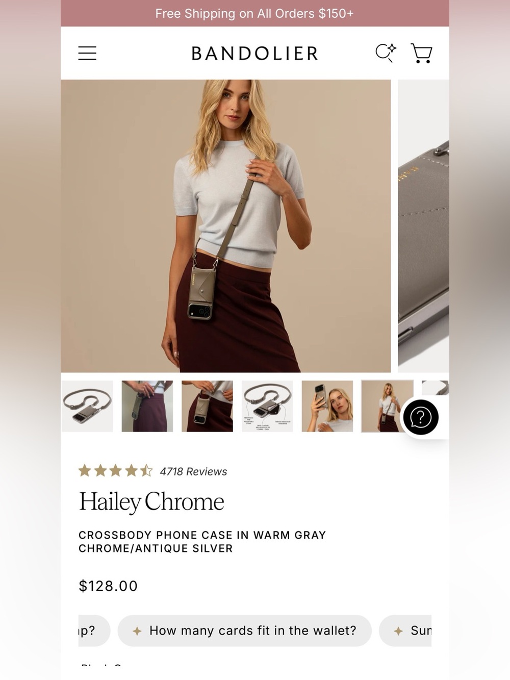 Bandolier Hailey Chrome Crossbody Phone Case in Warm Gray
